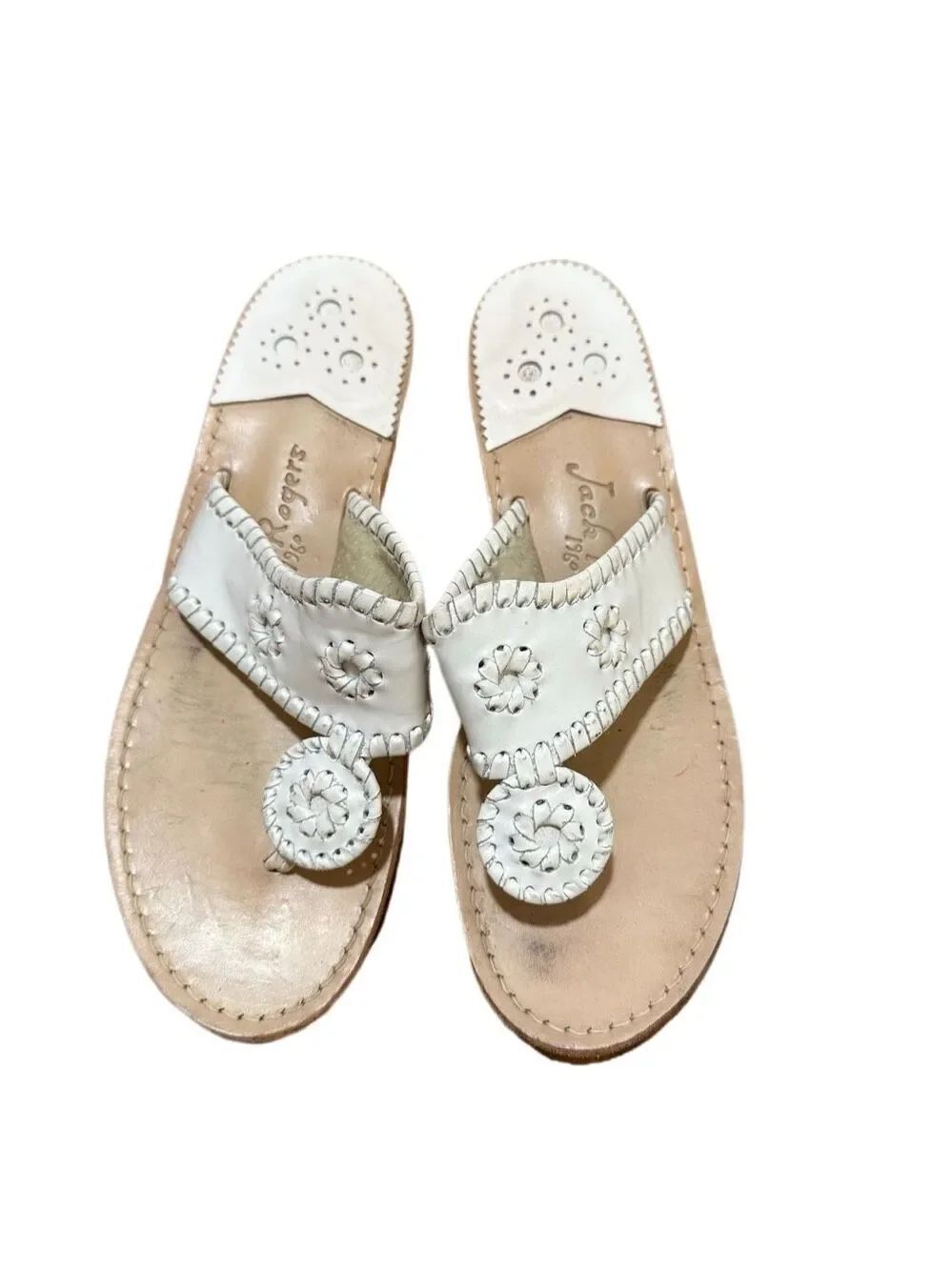 Jack Rogers White Leather Palm Beach Sandals Sz 9